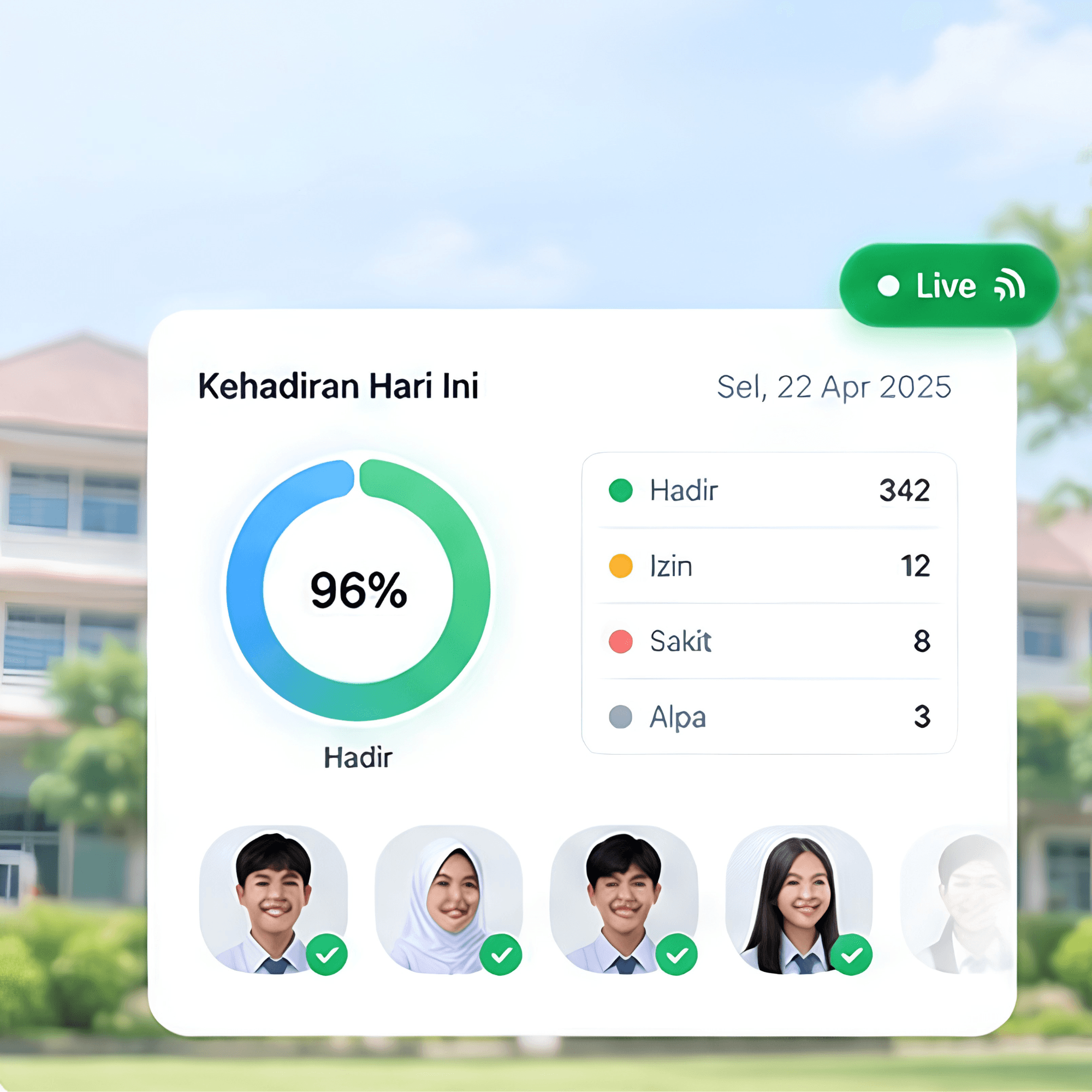 Dashboard kehadiran harian siswa QRION