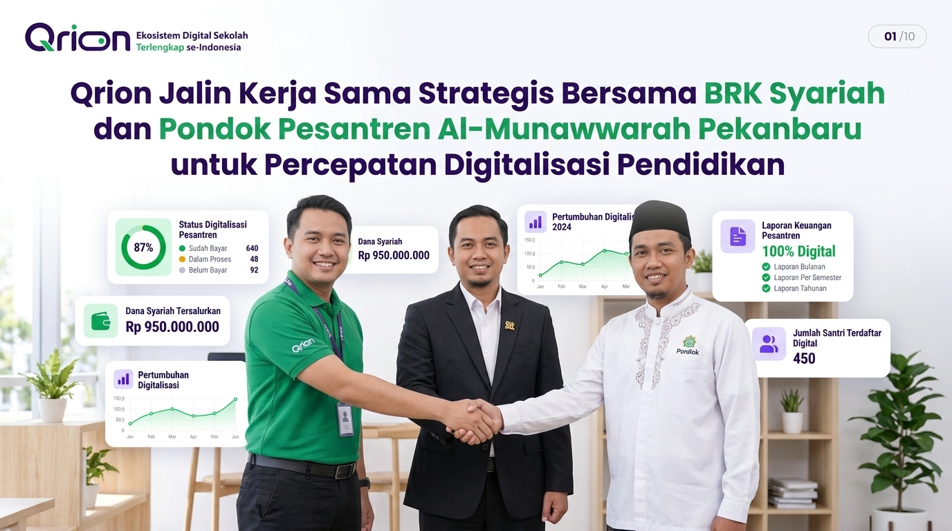 Qrion Jalin Kerja Sama Strategis Bersama BRK Syariah dan Pondok Pesantren Al-Munawwarah Pekanbaru untuk Percepatan Digitalisasi Pendidikan